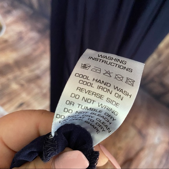 Navy Blue Floor Length Wrap Evening Gown - Picture 7 of 8